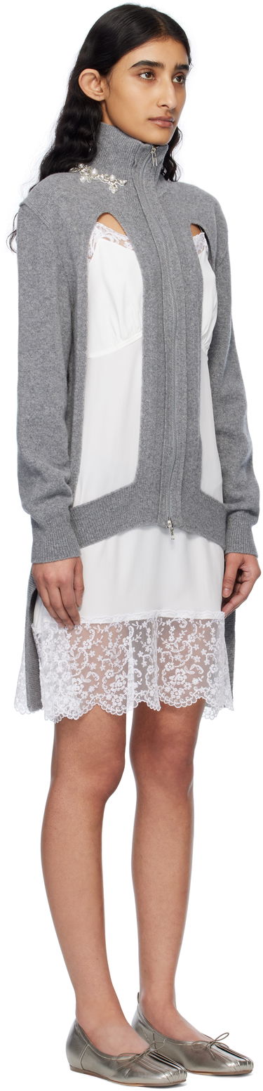 Obleke Simone Rocha Simone Rocha Embellished Window Zip Cardigan Bež | LMK4BW 0660, 4