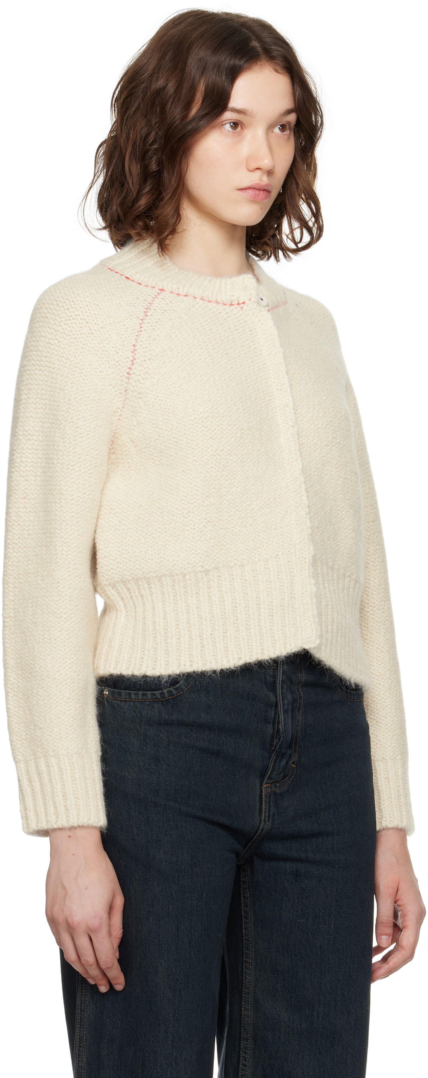 Pleteni pulover Eckhaus Latta Eckhaus Latta Fisherman's Bomber Cardigan Bela | 8264-EL-PF25-EG -, 1