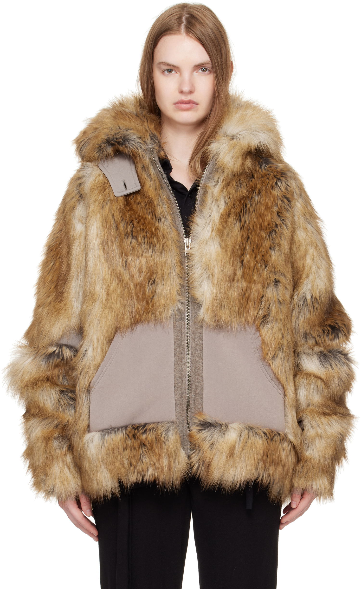 Jakna Ottolinger Ottolinger Oversized Furry Multiline Jacket Rjava | 109-701709-01, 0
