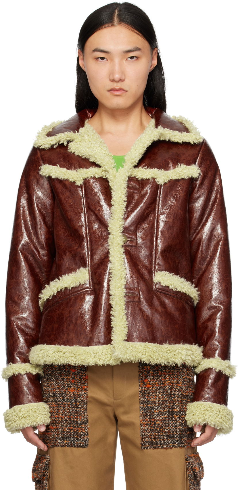 Jakna Anna Sui Anna Sui Runway Faux-Leather and Shearling Jacket Rjava | M824A31