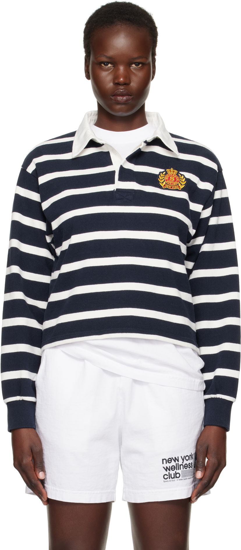 Polo majica Sporty & Rich Navy & White Striped Cropped Rugby Polo Mornarica | ST008506243ST39