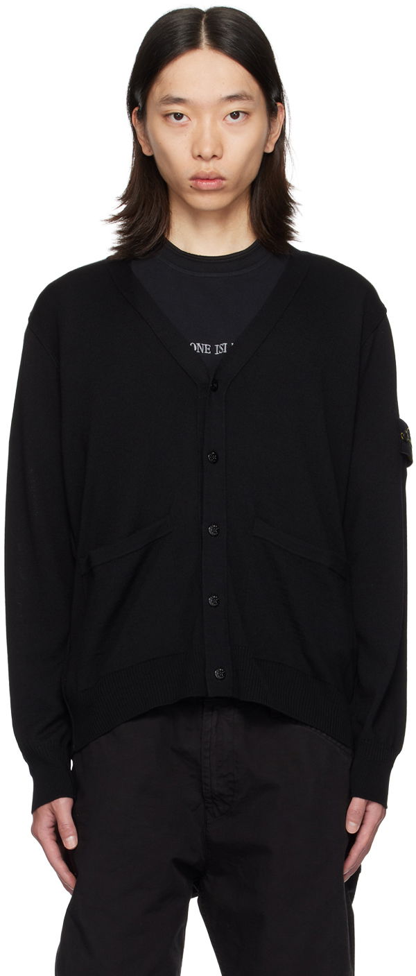 Pleteni pulover Stone Island Black Patch Cardigan Črna | 8115511C4