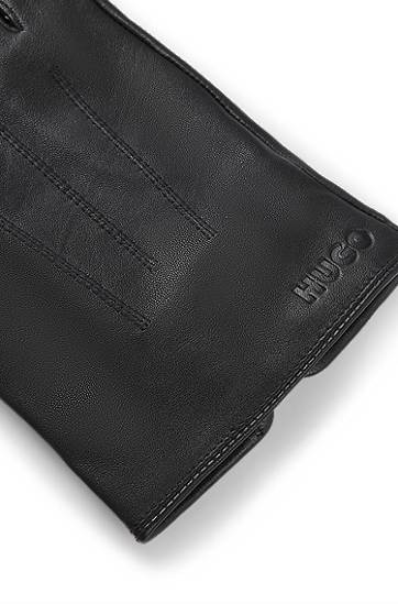 Rokavice BOSS Leather Gloves with Press Stud Črna | 50526909, 1