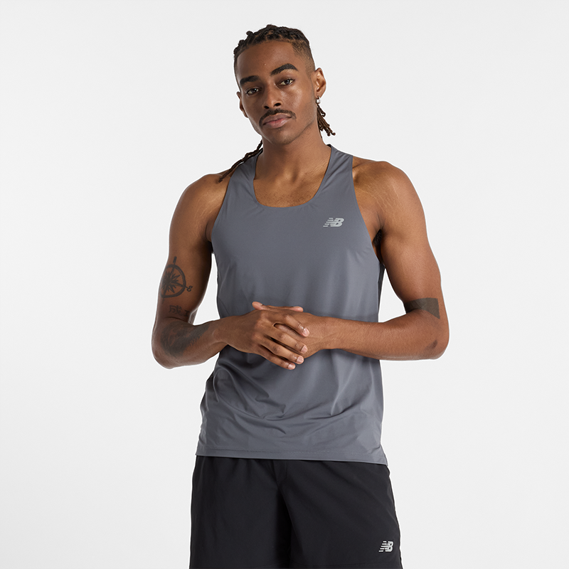 Majica brez rokavov New Balance Men's Running Singlet Siva | NBMT43512GT