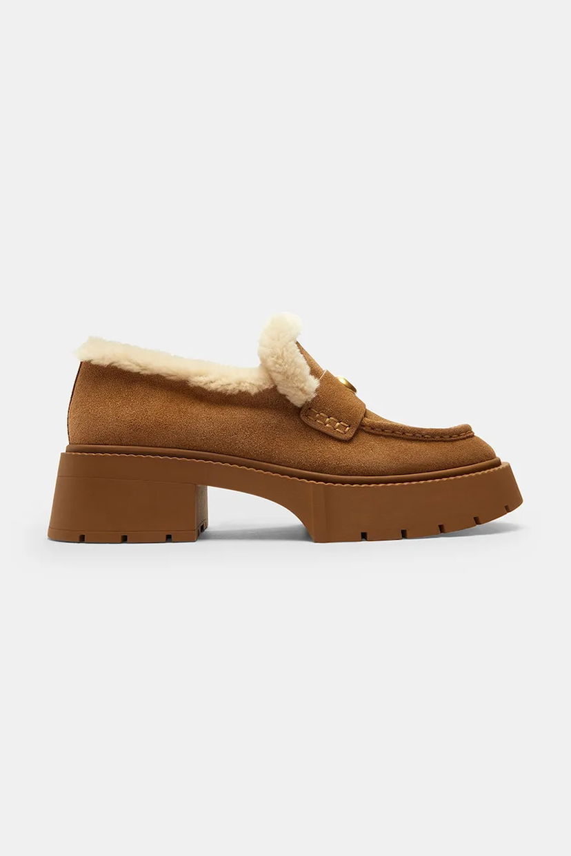 Superge in čevlji Coach Leah Platform Suede Shearling Loafers Rjava | CCH84.PP1