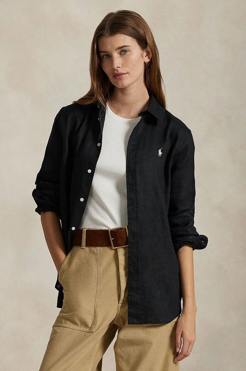 Srajce Polo by Ralph Lauren Polo Ralph Lauren Linen Shirt, Regular Fit, Classic Collar Črna | 211970730