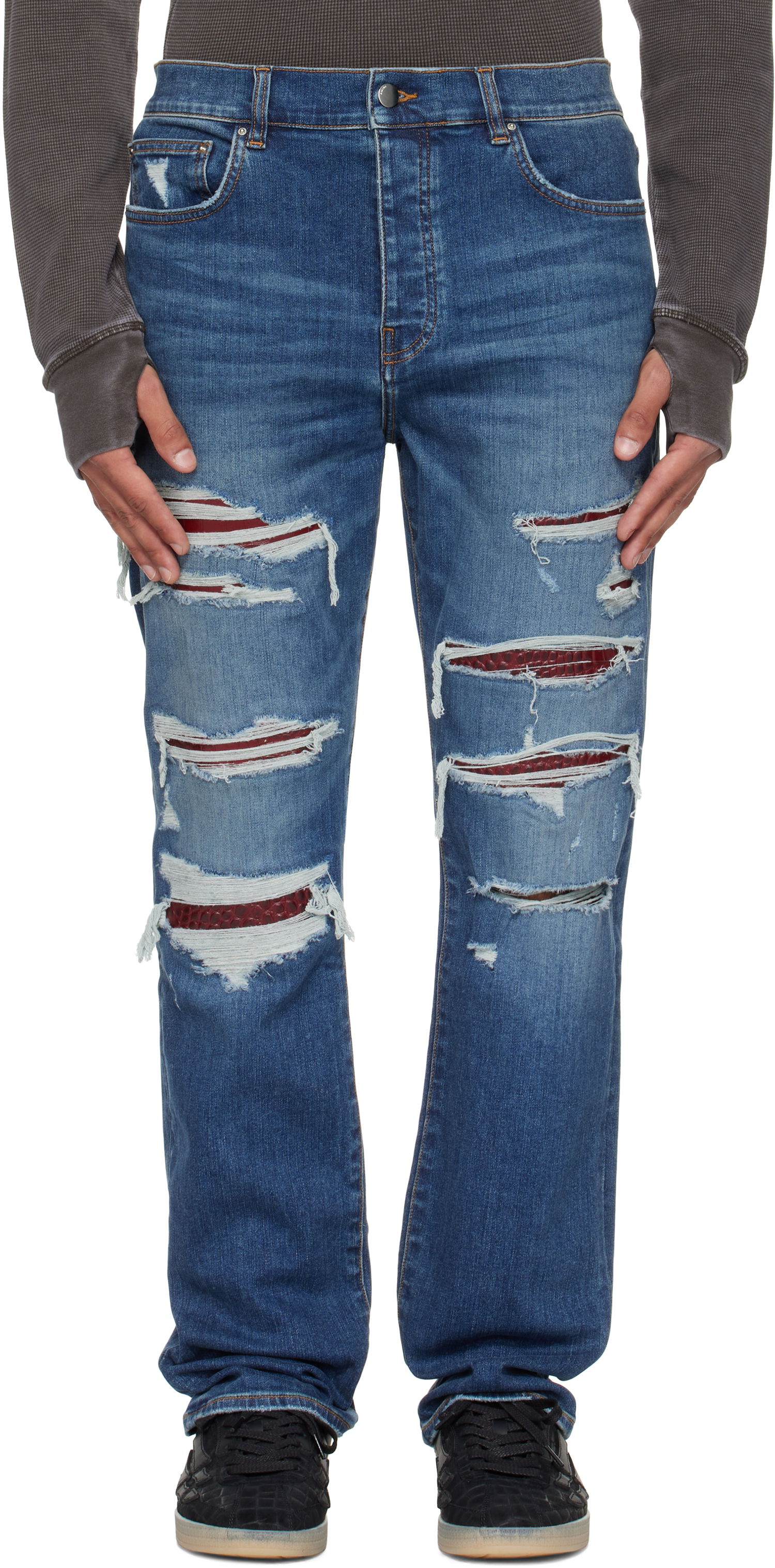Kavbojke AMIRI AMIRI Croc Slim Thrasher Jeans Modra | AMDNSM1023, 0
