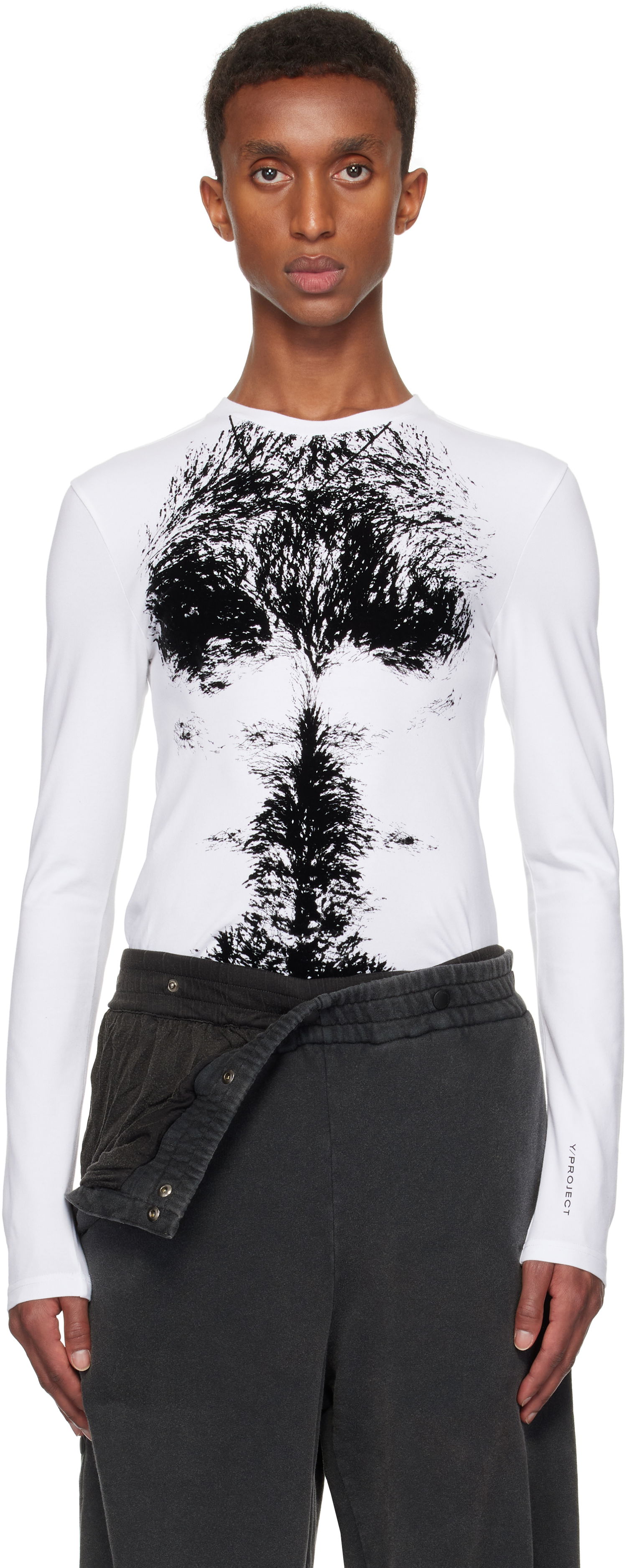 Majica Y/PROJECT Long Sleeve T-shirt Chest Print Bela | 204TO007, 0