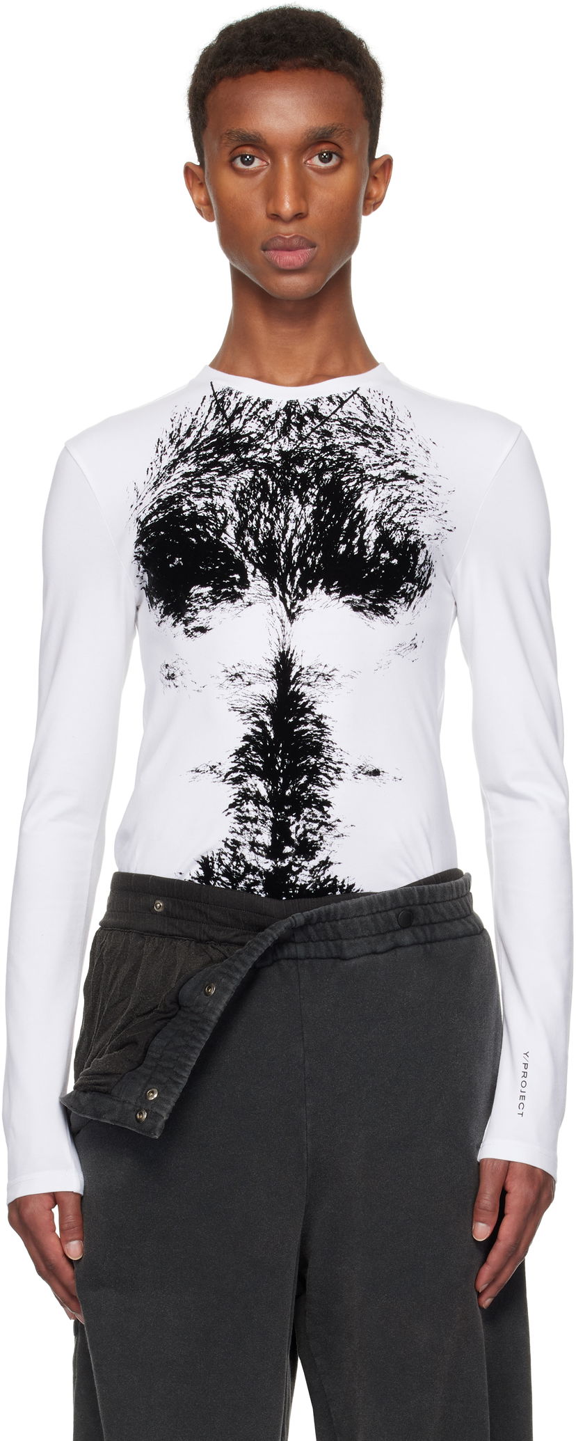Majica Y/PROJECT Long Sleeve T-shirt Chest Print Bela | 204TO007