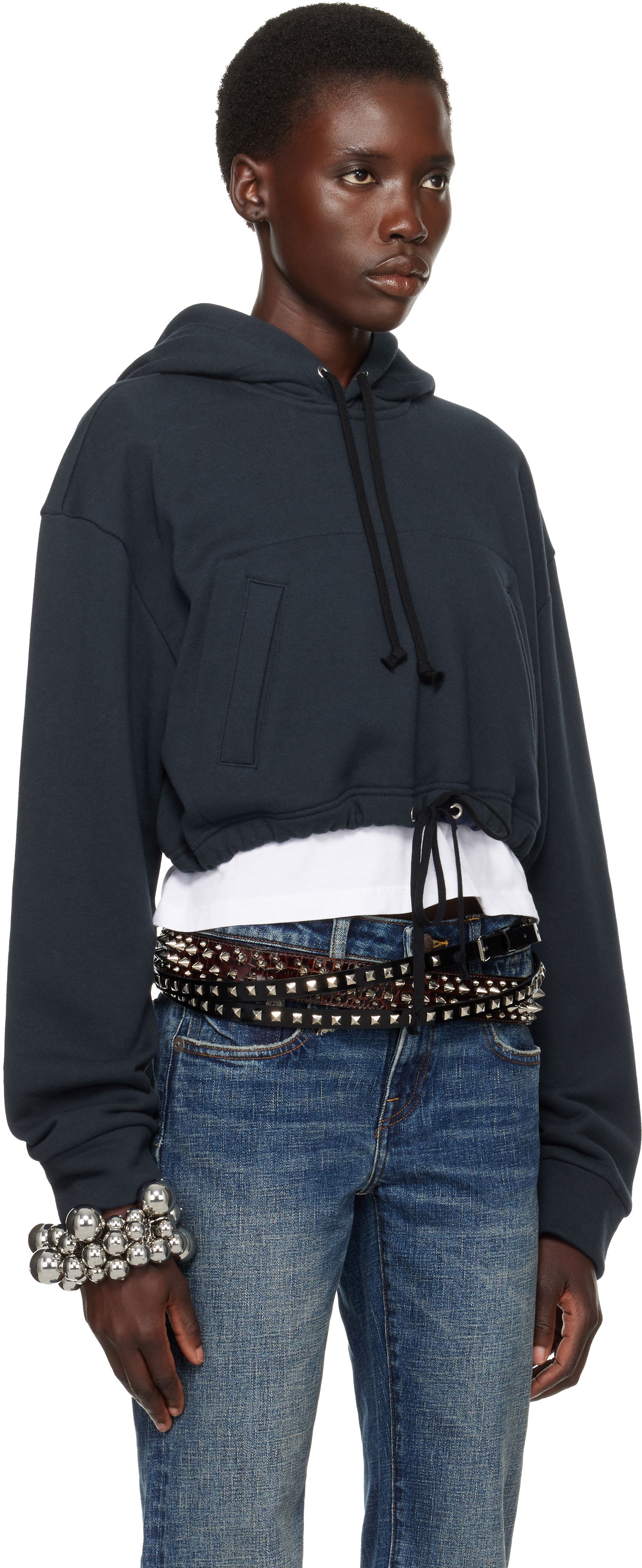 Pulover Comme des Garçons Comme des Garçons Girl Cotton Back Pile Cropped Hoodie Mornarica | NO-T016-051-1, 1