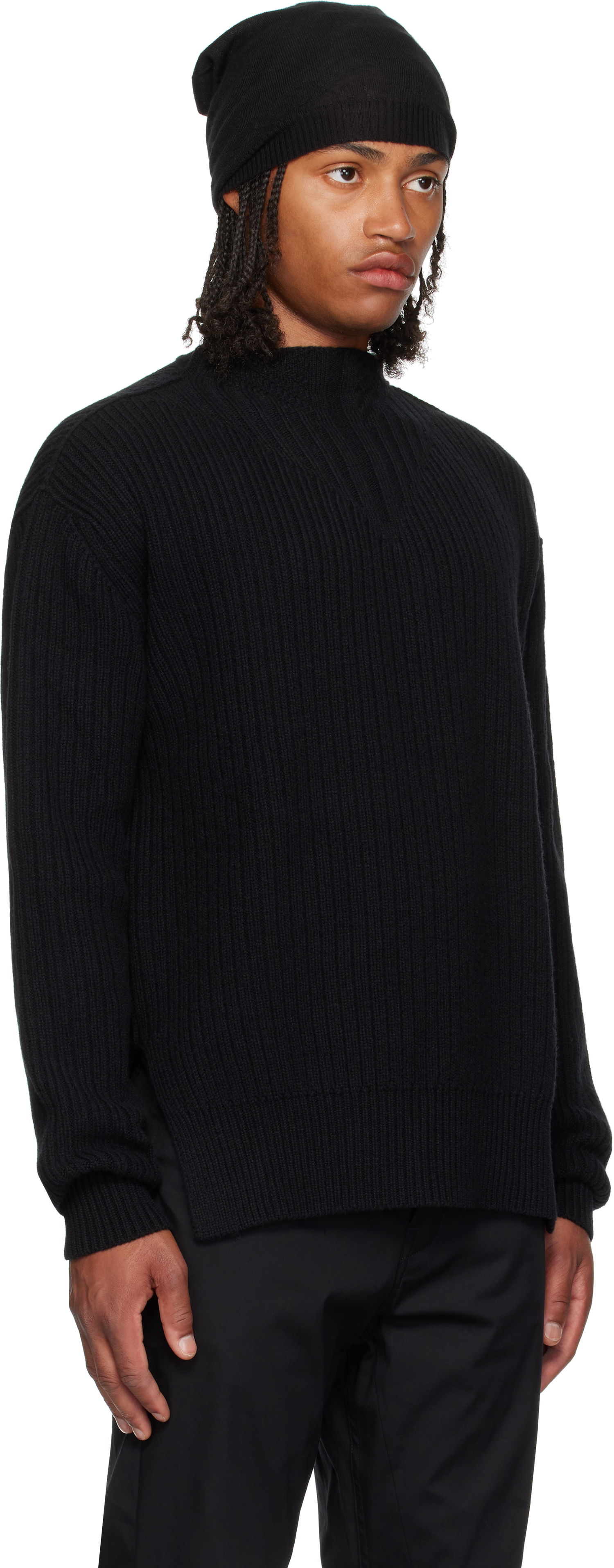 Pleteni pulover Rick Owens Rick Owens Concordians Fisherman Round Neck Sweater Črna | RU02E1649 KWV, 1