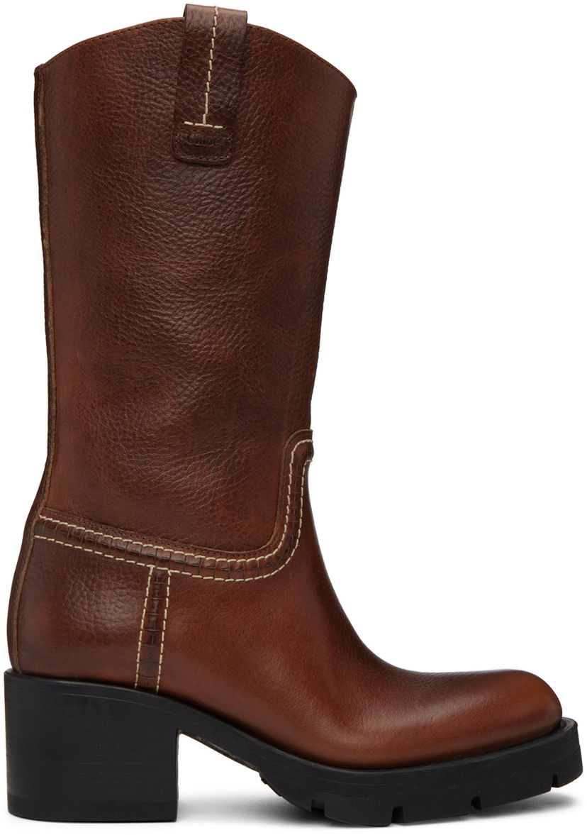 Superge in čevlji CHLOÉ Chloé Neva Leather Boots Rjava | CHC22W711Y9