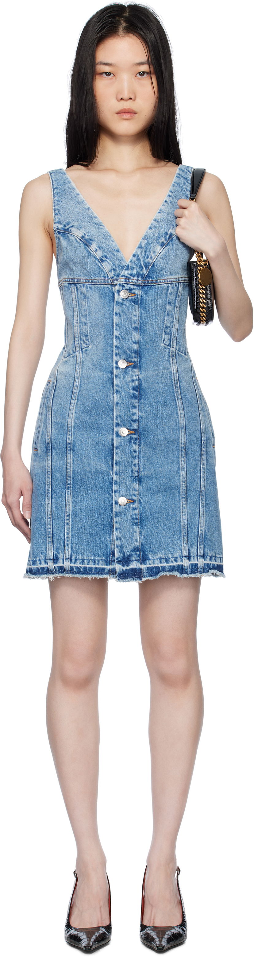 Obleke Stella McCartney Stella McCartney Vintage Wash Denim Minidress Modra | 6D03553SQH05