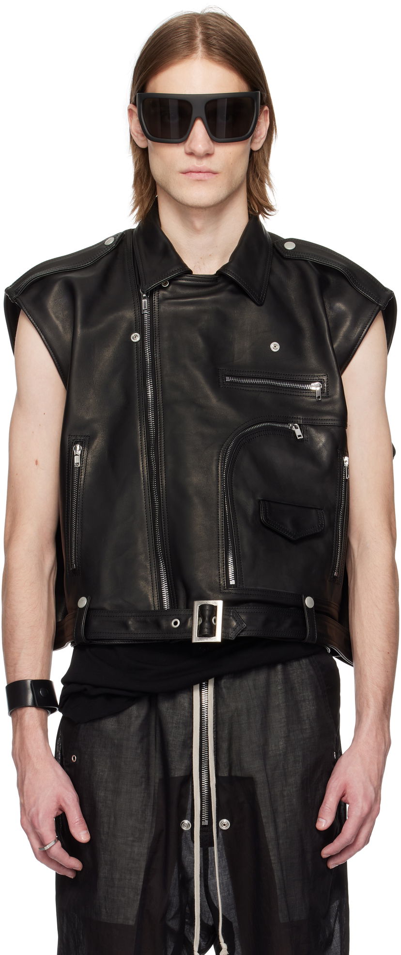Telovnik Rick Owens Rick Owens Hollywood Jumbo Bauhaus Leather Vest Črna | RR01E5711 LHJP