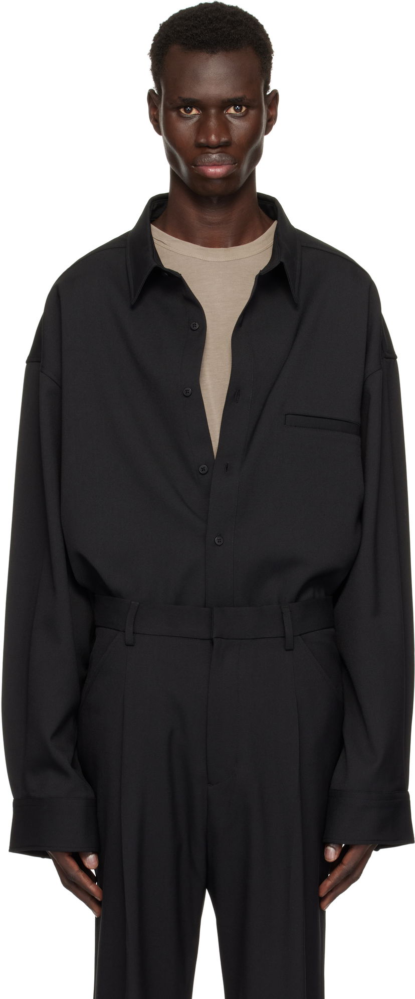 Srajce Entire Studios Giant Wool Oversized Shirt Črna | ES2597BL
