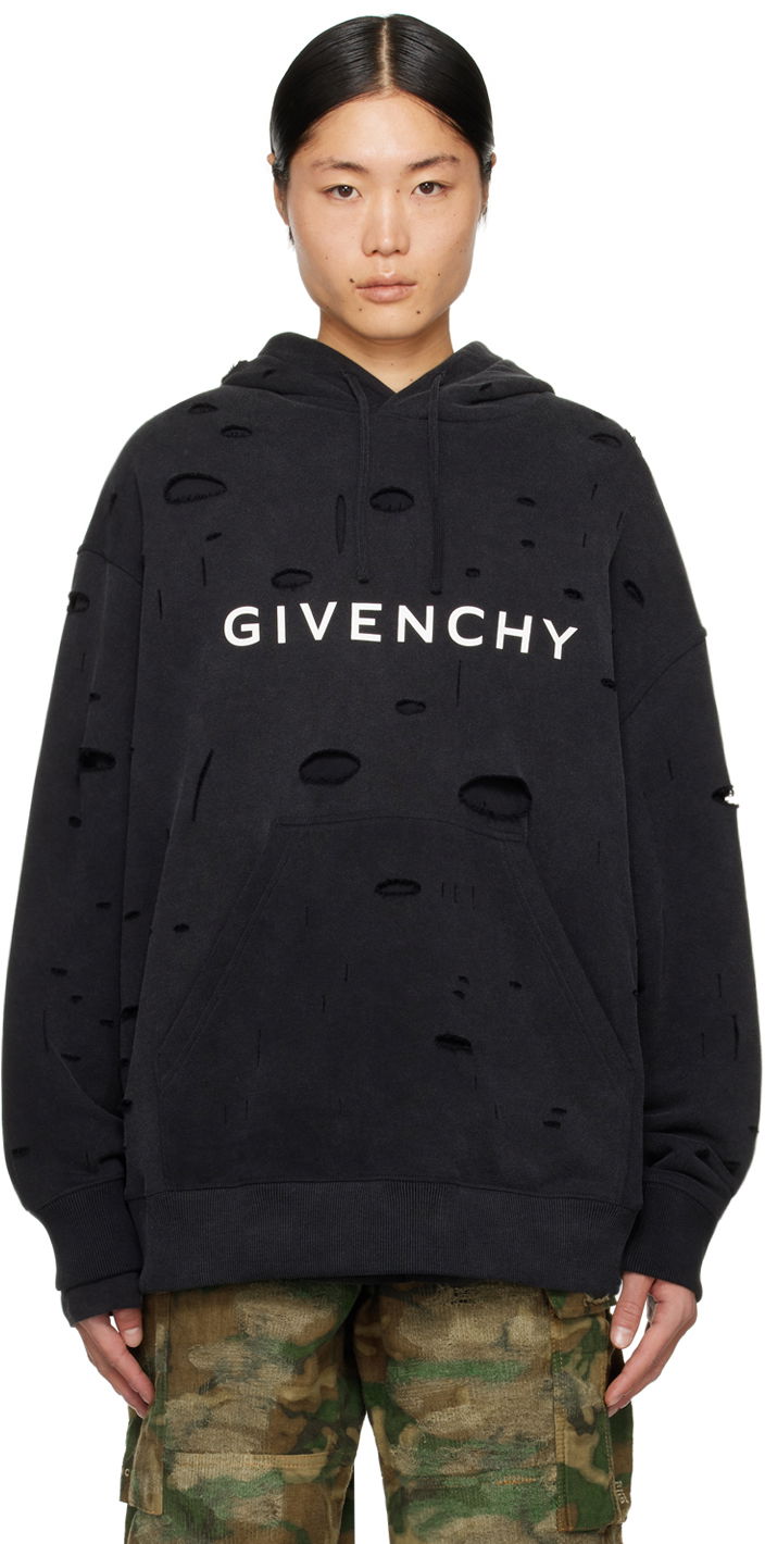 Pulover Givenchy Cutout Hoodie Črna | BMJ0JE3Y9W011