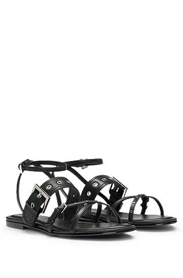Modni dodatki BOSS Leather Sandals with Eyelets and Studs Črna | 50542090, 0