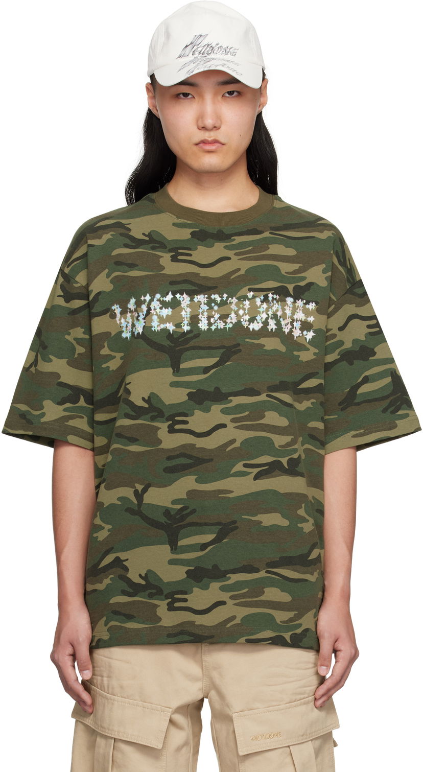 Majica We11done We11done Camo Sparkle Logo T-Shirt Zelena | WD-TT0-25-741-U-MX
