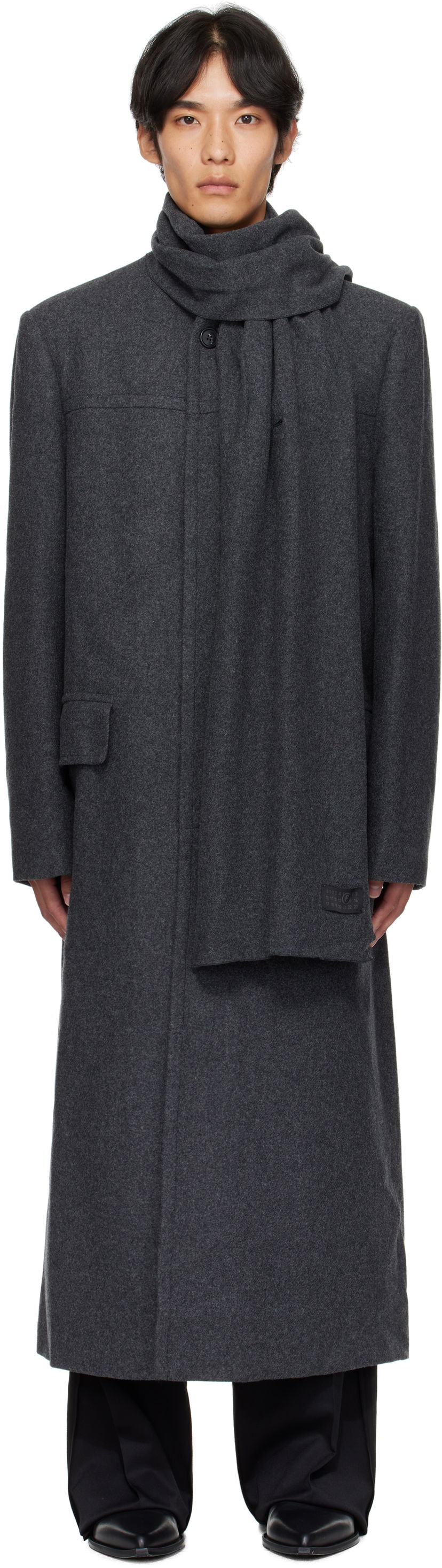 Plašči Maison Margiela Long Felted Coat with Draped Scarf Siva | SH0AA0012 M35473
