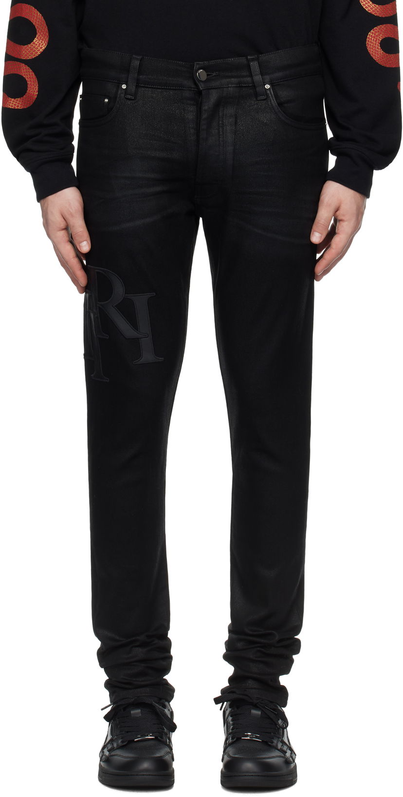 Kavbojke AMIRI Amiri Skinny Jeans With Staggered Logo Črna | AMDNSY1140