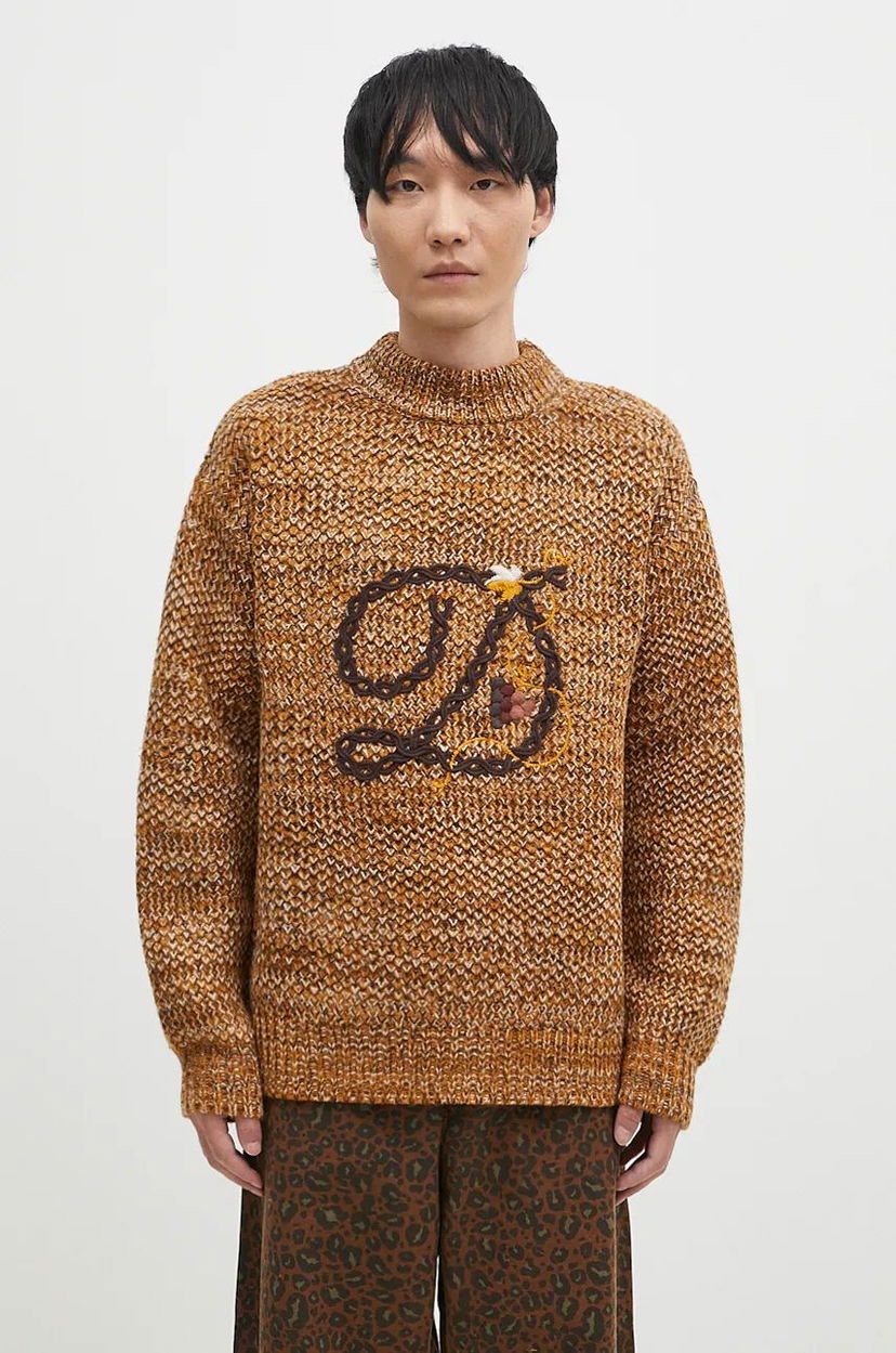 Pleteni pulover Drôle de Monsieur Knitted Sweater With Logo Embroidery Rjava | E.PO154.WO018.BN
