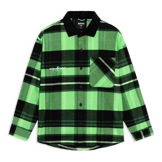 Srajce Li-Ning BADFIVE Basketball Series Loose Fleece Lined Plaid Long Sleeve Shirt Zelena | ASHS005-1
