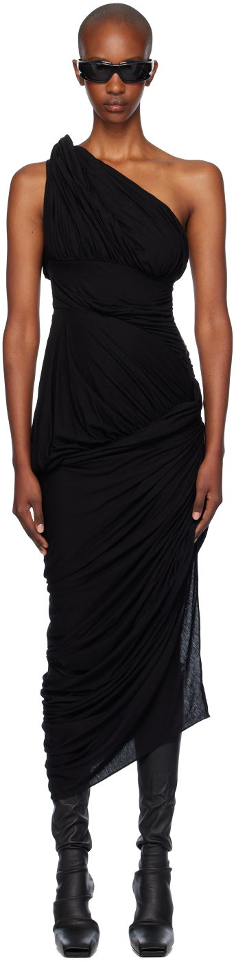 Obleke Rick Owens Rick Owens Lido Draped One-Shoulder Midi Dress Črna | RP02D3562 JWS, 0