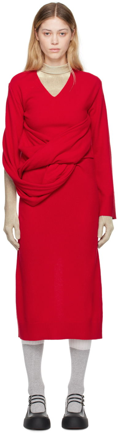 Obleke JW Anderson Red Front Drape Maxi Dress Rdeča | KW1219-YN0264, 0