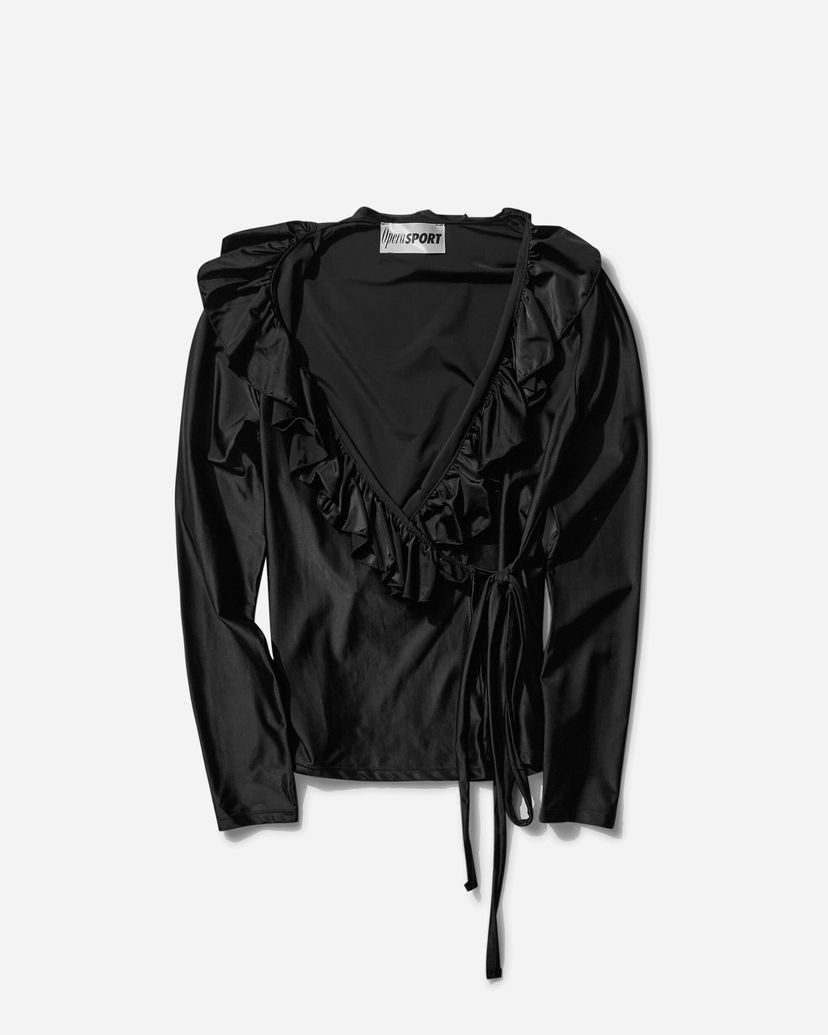 Srajce OpéraSPORT Daphne Ruffle Wrap Top Črna | SS25-A45 BLK