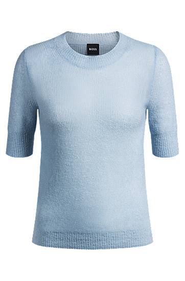 Pleteni pulover BOSS BOSS Textured Knit Sweater with Cropped Sleeves Modra | 50530718