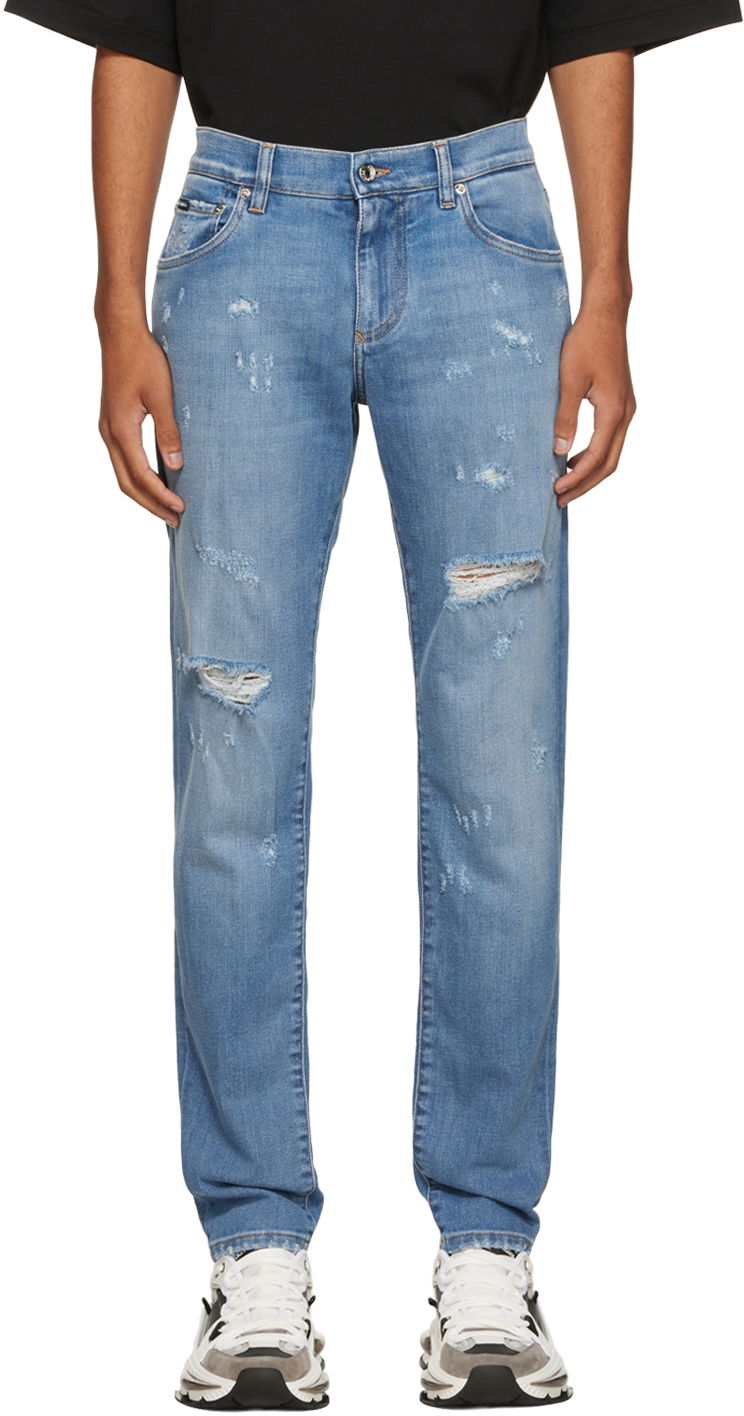 Kavbojke Dolce & Gabbana Blue Distressed Jeans Modra | GY07CDG8FS7