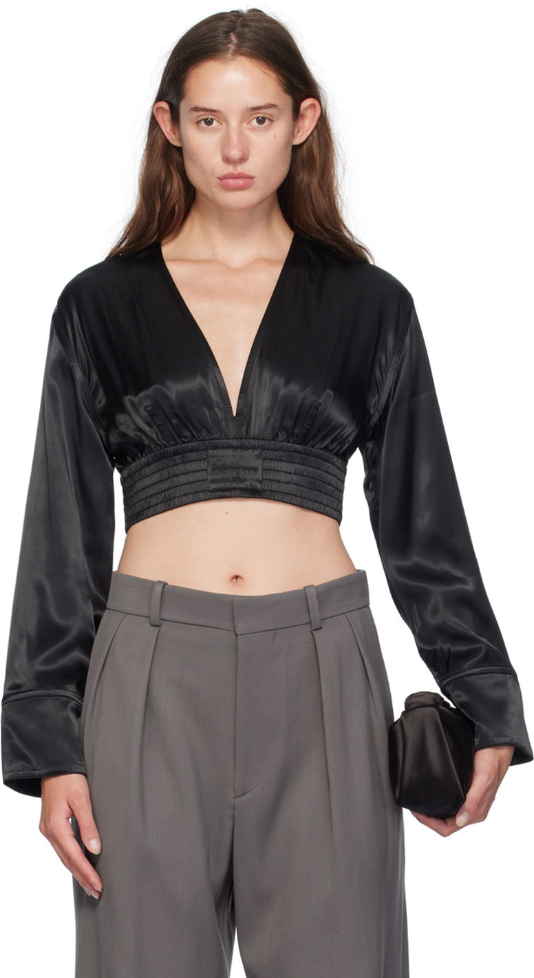 Krop-top Alexander Wang Cropped Blouse Črna | 1WC3241932