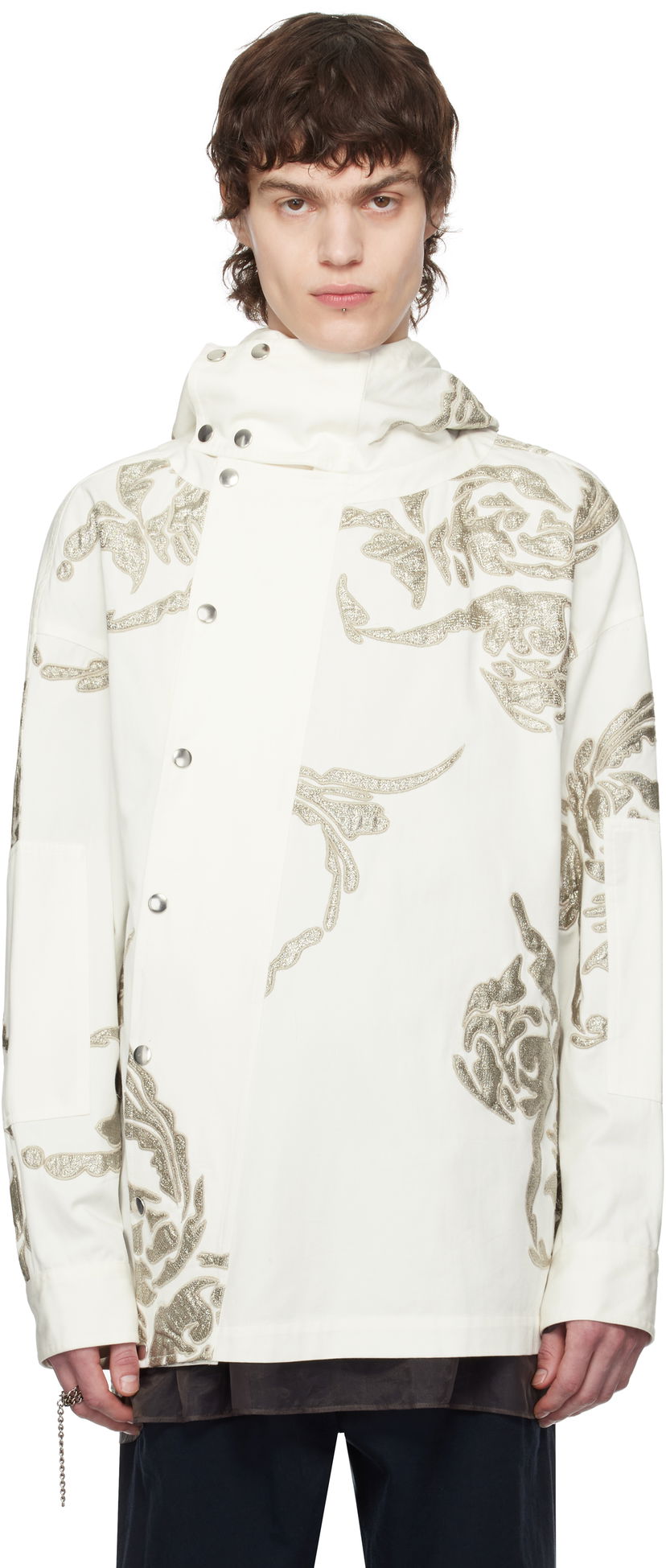 Vetrovka Dries Van Noten Dries Van Noten Embroidered Patches Jacket Bela | 251-020753-1473