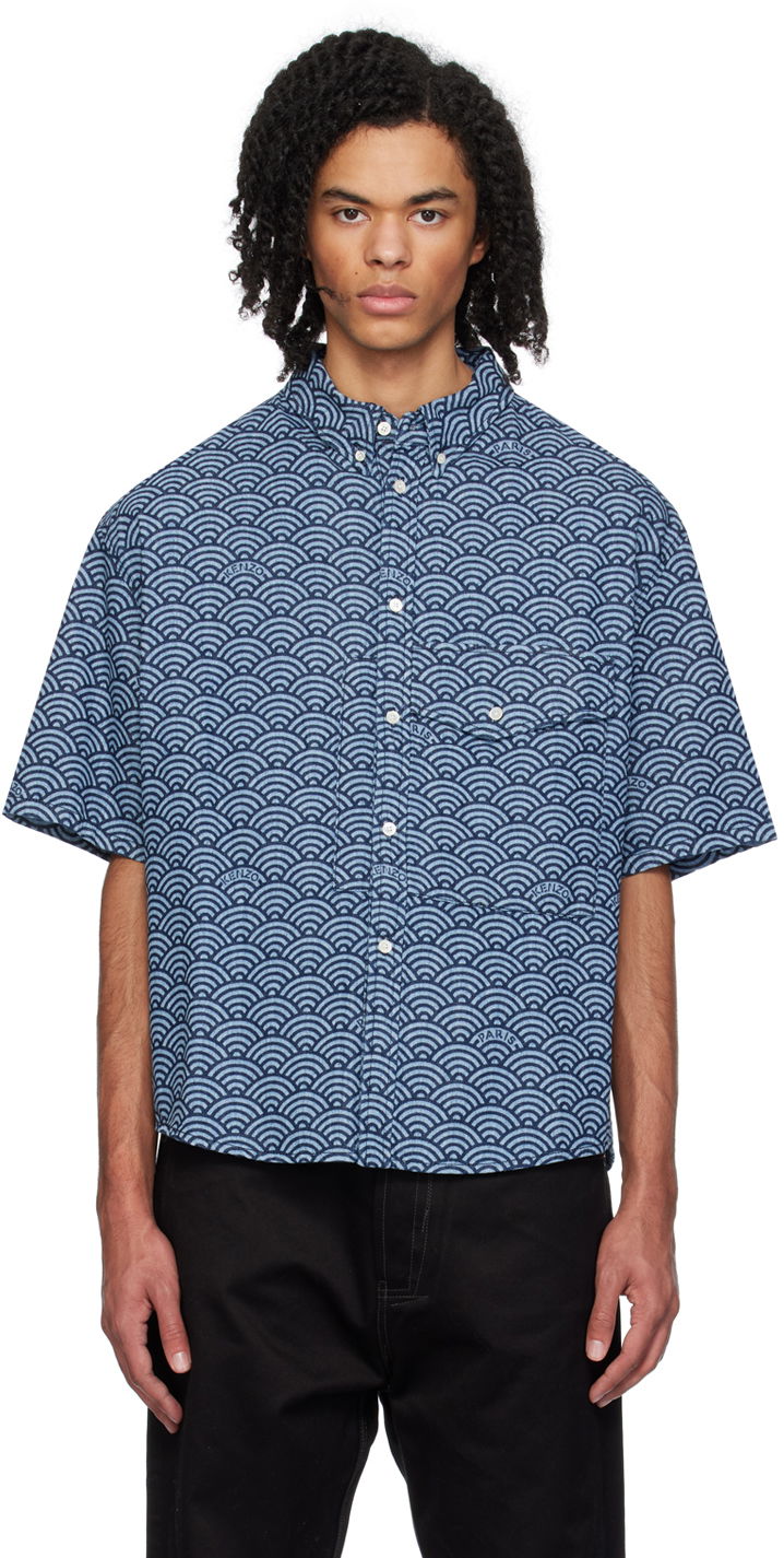 Srajce KENZO Paris Seigaiha Denim Shirt Modra | FE55DC1016L1