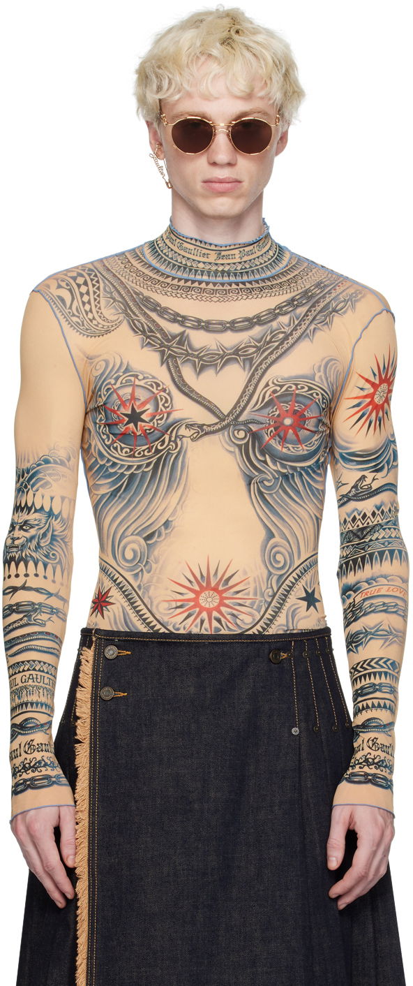 Majica Jean Paul Gaultier Jean Paul Gaultier Tattoo Print Turtleneck Top Bež | 23/15-F-TO111-J528-635030
