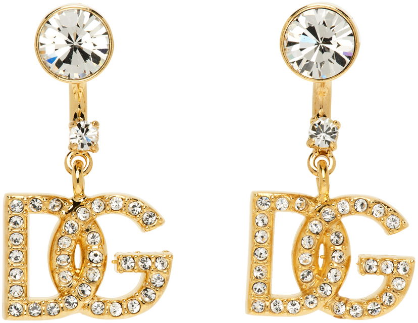 Uhani Dolce & Gabbana Gold Crystal Logo Earrings Kovinski | WEN6L1 W1111