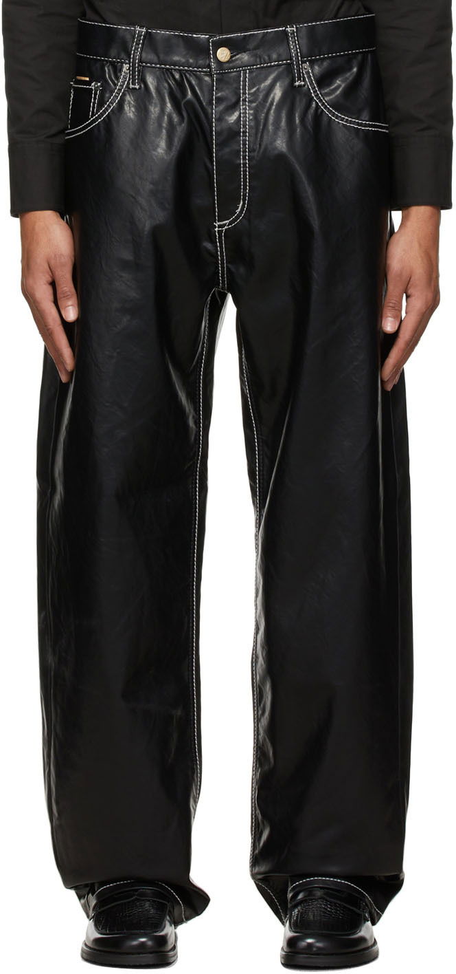 Hlače Eytys Benz Wide-Leg Vegan Leather Contrast Stitch Trousers Črna | BVLB