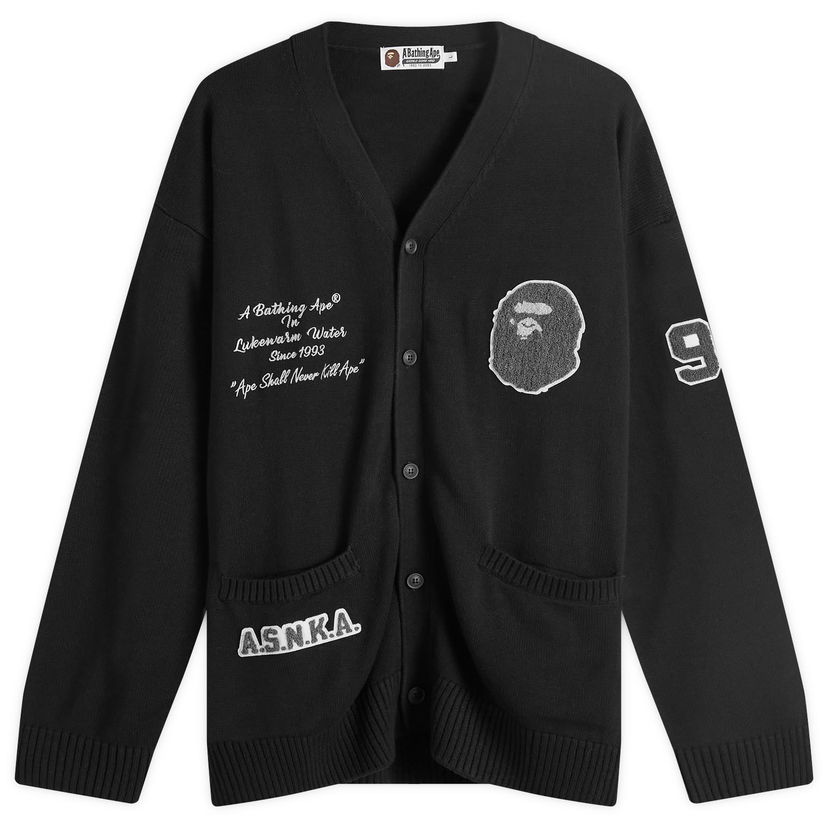 Pleteni pulover BAPE A Bathing Ape BAPE Knitted Cardigan Črna | 001KNK301001M-BLK