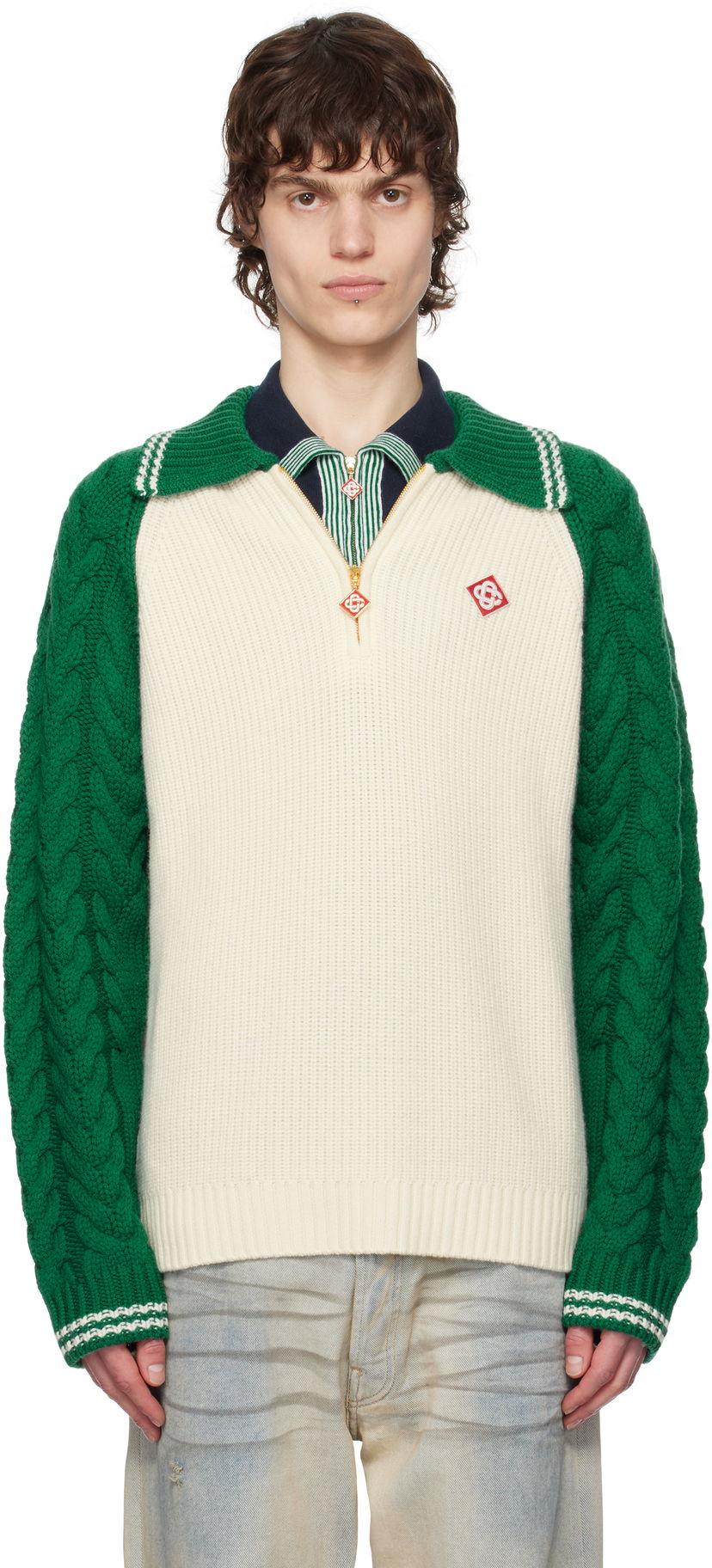 Pleteni pulover Casablanca Casablanca Cable Knit Cashmere Sweater Bela | MPS25-KW-820-01