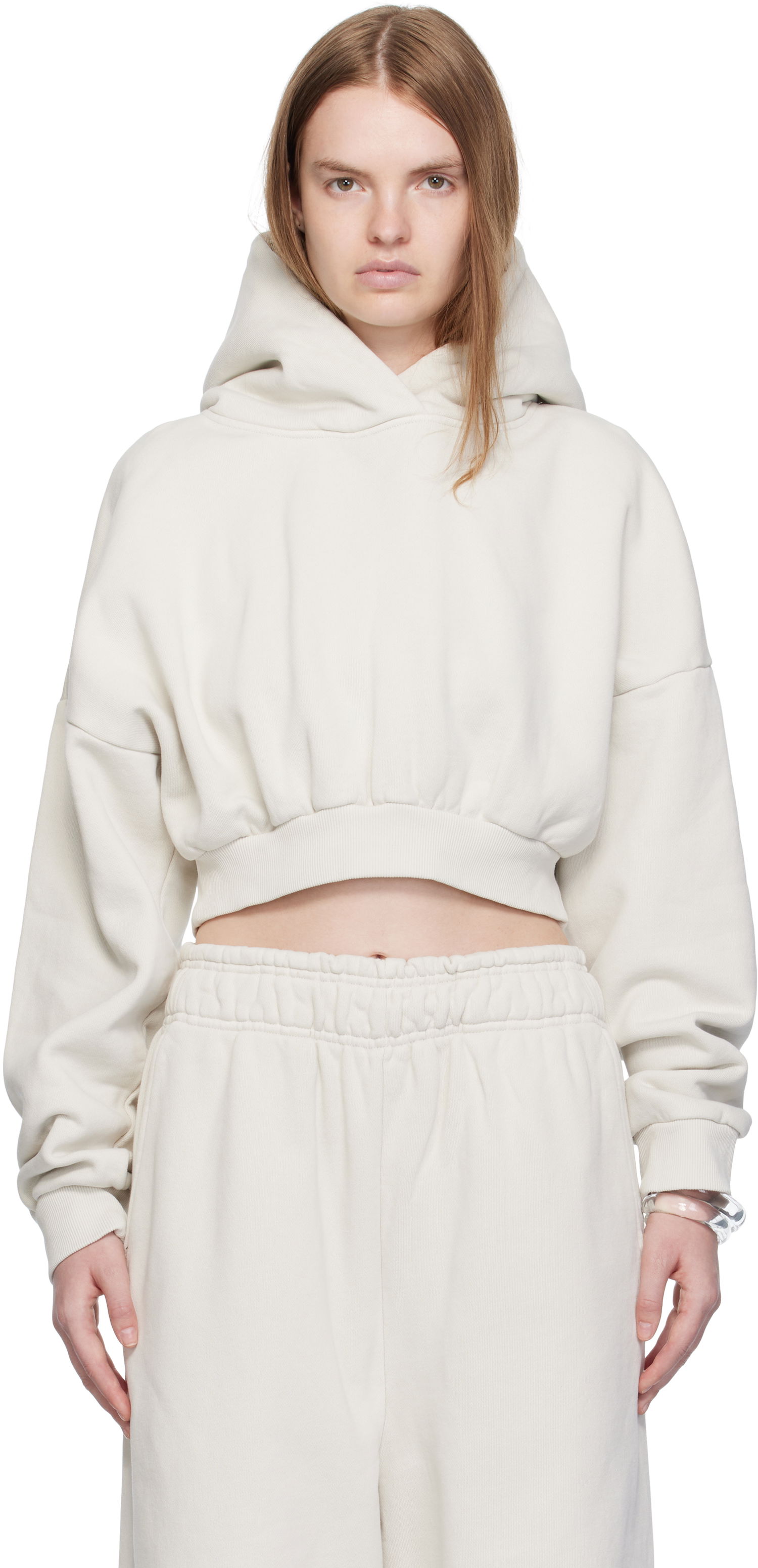 Pulover Entire Studios Entire Studios Cropped Heavy Hoodie Bež | ES2392RI, 0