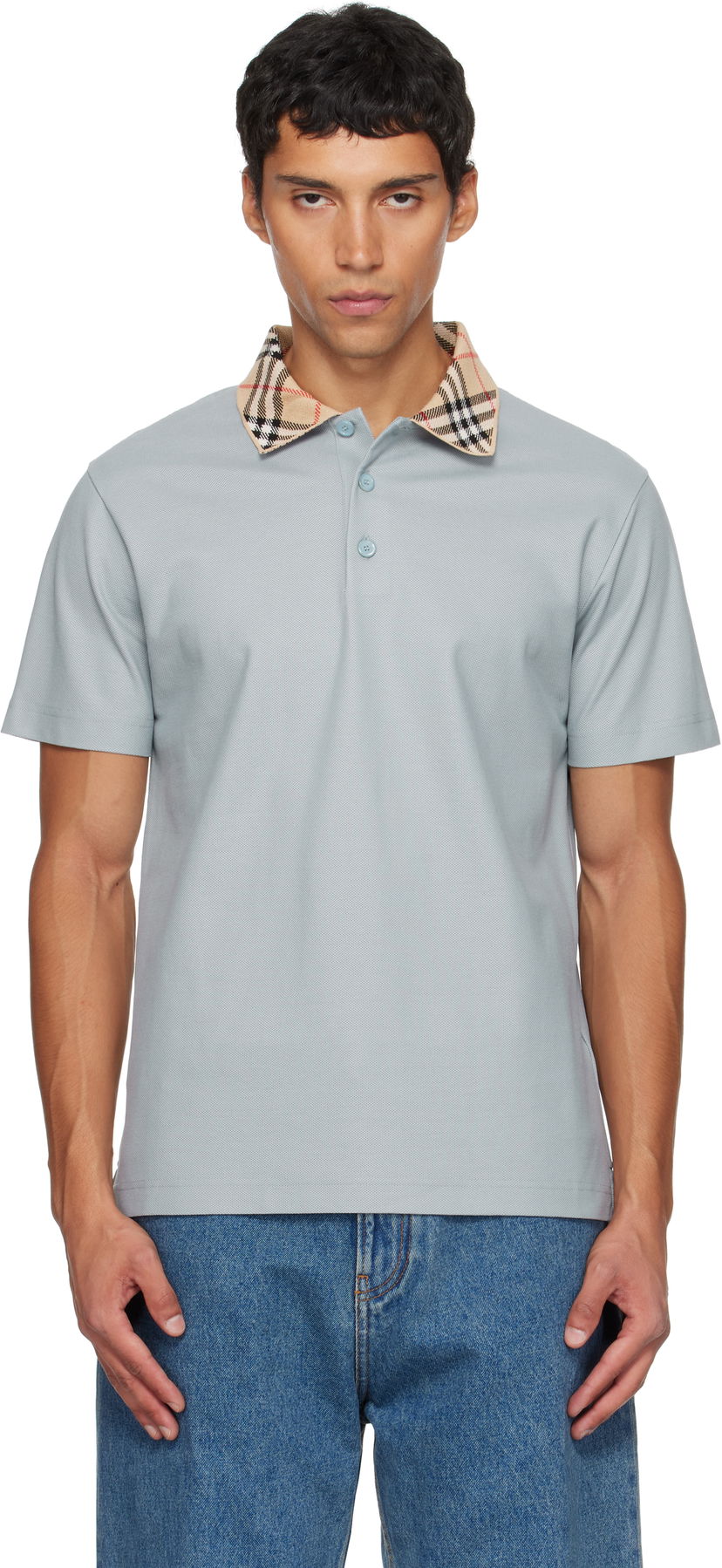 Polo majica Burberry Burberry Check Collar Cotton Polo Modra | 8110944