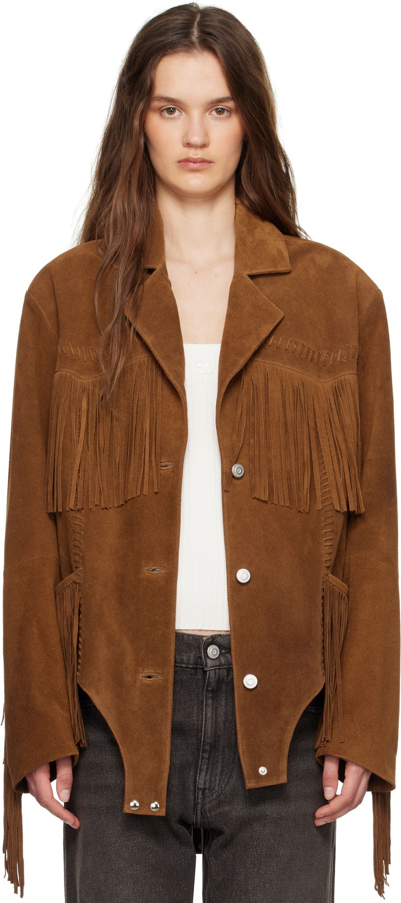 Jakna Coperni Coperni Fringed Suede Jacket Rjava | COPOW37F6036