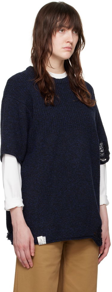 Dres ADER ERROR Distressed Knit T-Shirt Mornarica | BN01SSKT0501BK, 4