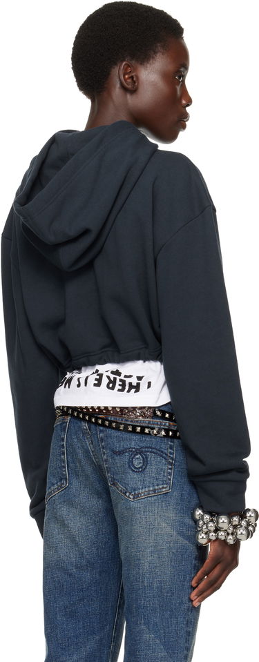 Pulover Comme des Garçons Comme des Garçons Girl Cotton Back Pile Cropped Hoodie Mornarica | NO-T016-051-1, 2