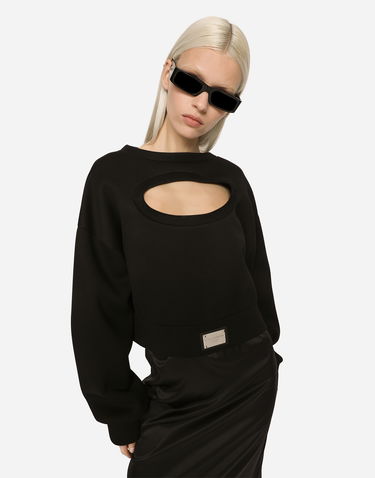Krop-top Dolce & Gabbana Technical Jersey Sweatshirt With Cut-out And Tag Črna | F9P58THU7JWN0000, 3