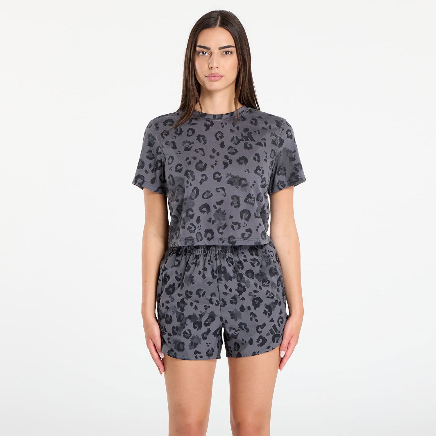 Trenirka adidas Performance Adidas Women's Leopard Print Crop Top and Shorts Set Siva | JN2646, 0