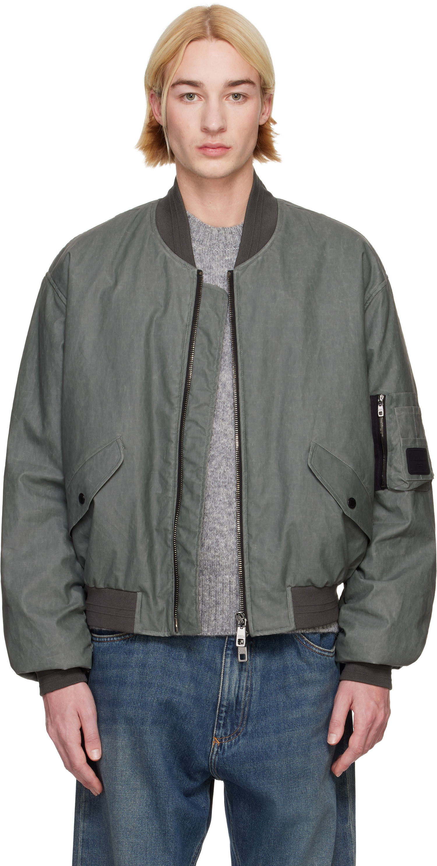 Bomber jakna Dolce & Gabbana Dolce&Gabbana Oversize Linen Bomber Jacket Siva | G9BBMTFU4L4, 0