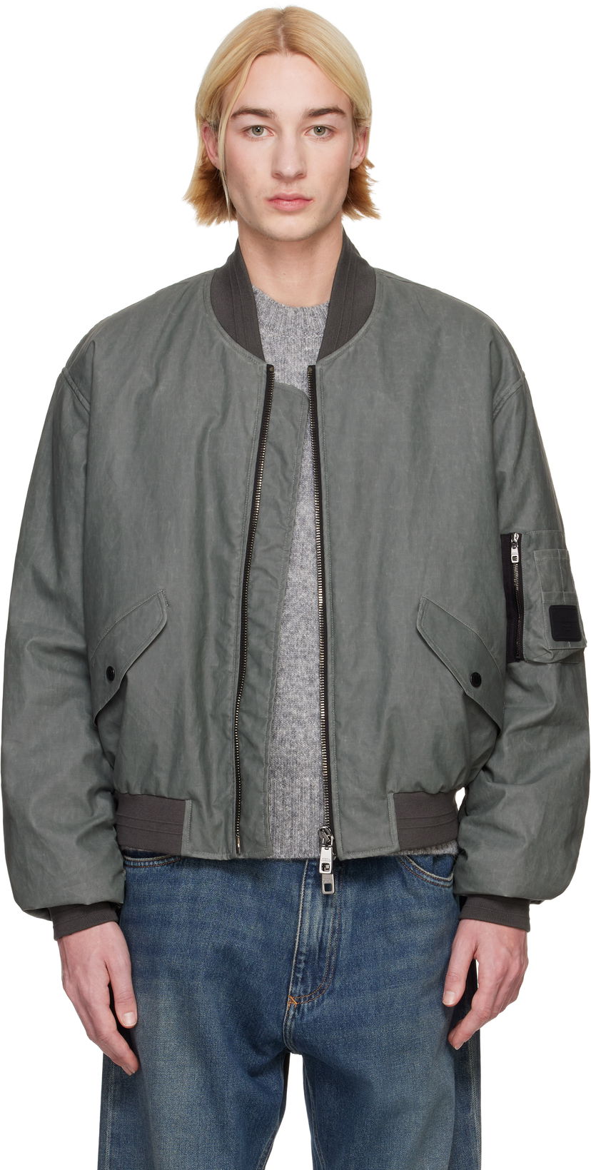 Bomber jakna Dolce & Gabbana Dolce&Gabbana Oversize Linen Bomber Jacket Siva | G9BBMTFU4L4