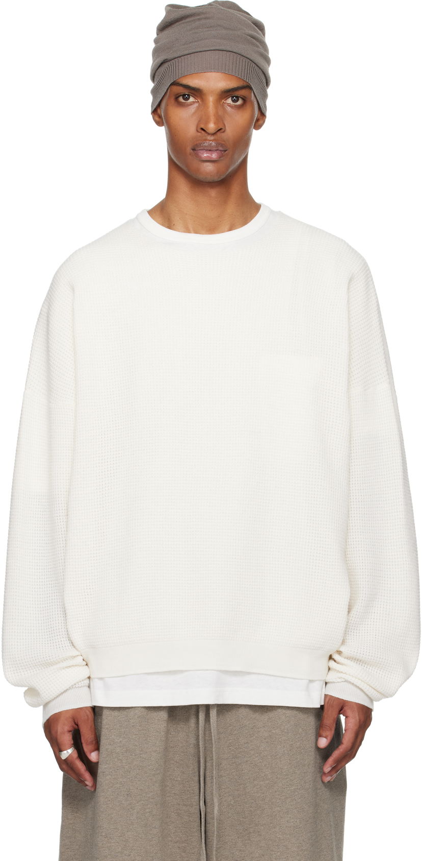 Pulover Fear of God Fear of God ESSENTIALS Waffle Long Sleeve Crewneck Sweatshirt Bela | 192SP256164F