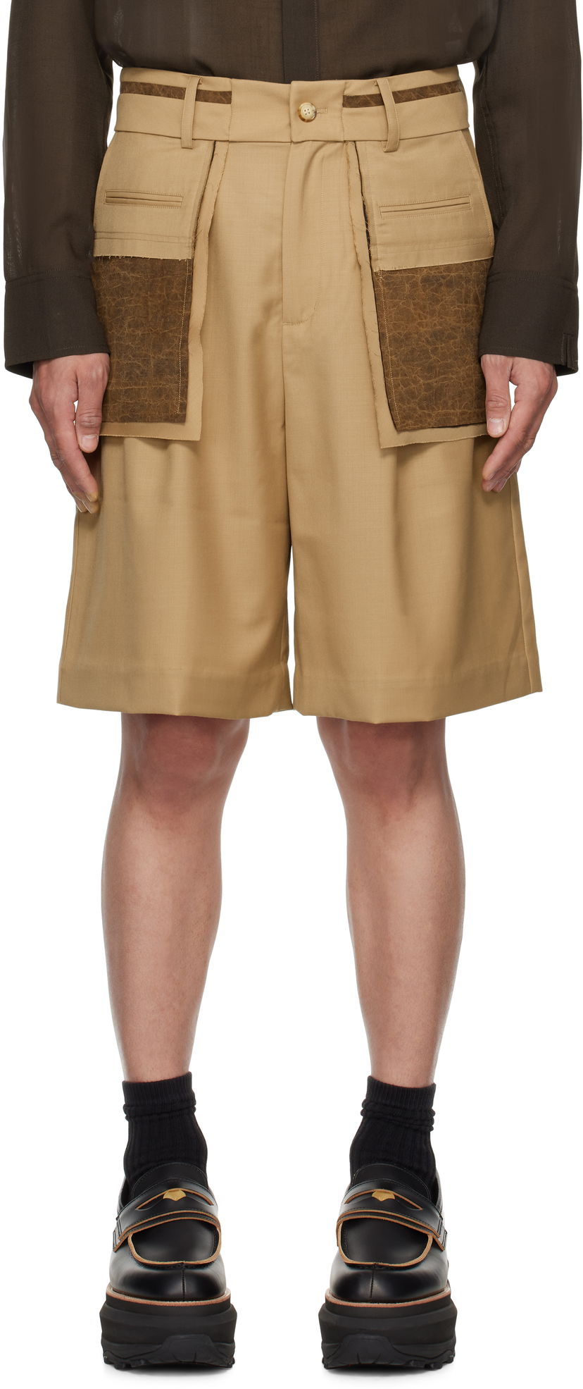 Kratke hlače Feng Chen Wang Feng Chen Wang Deconstructed Patchwork Shorts Bež | FUS19ST02K
